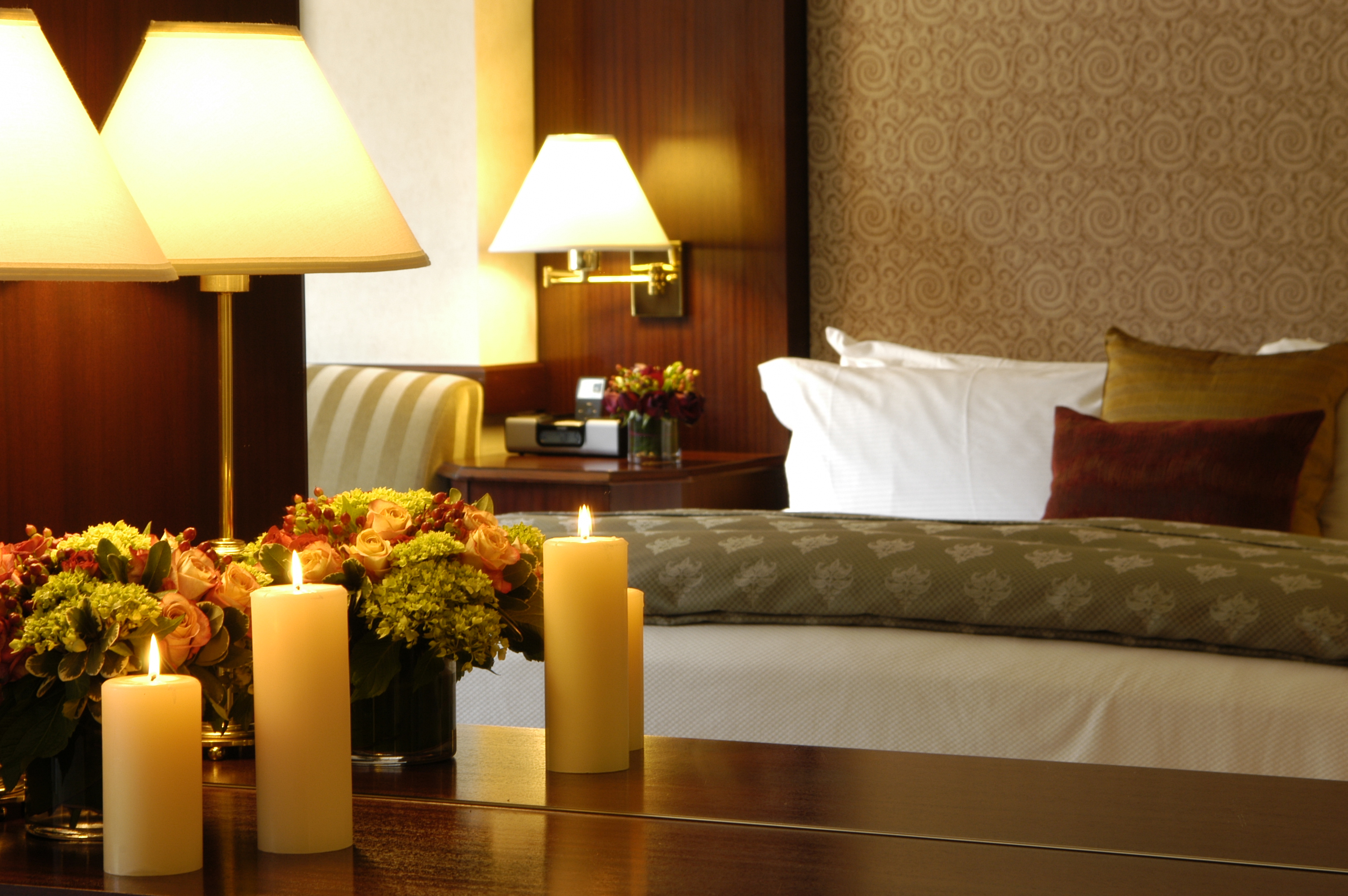 Hotel room with candles