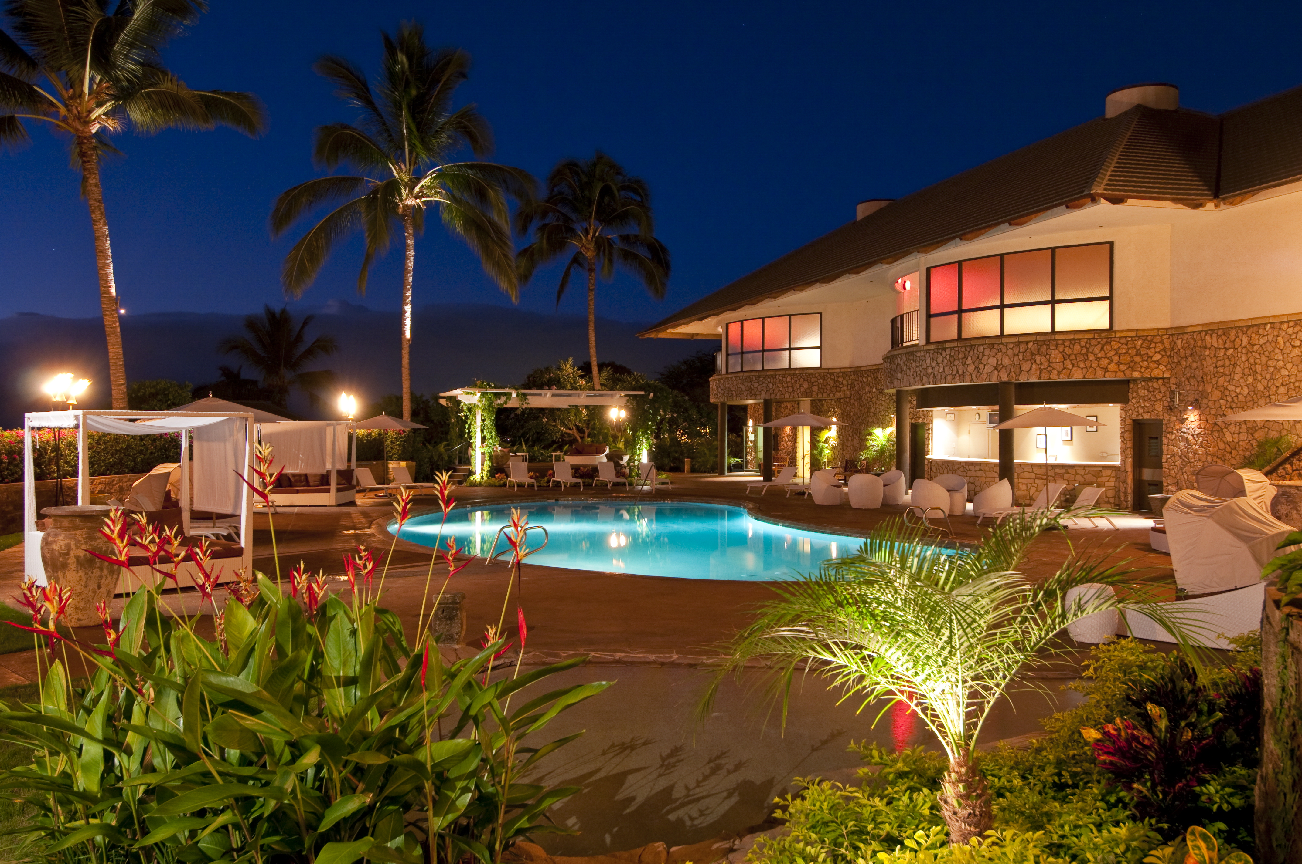 Resort pool at twilight