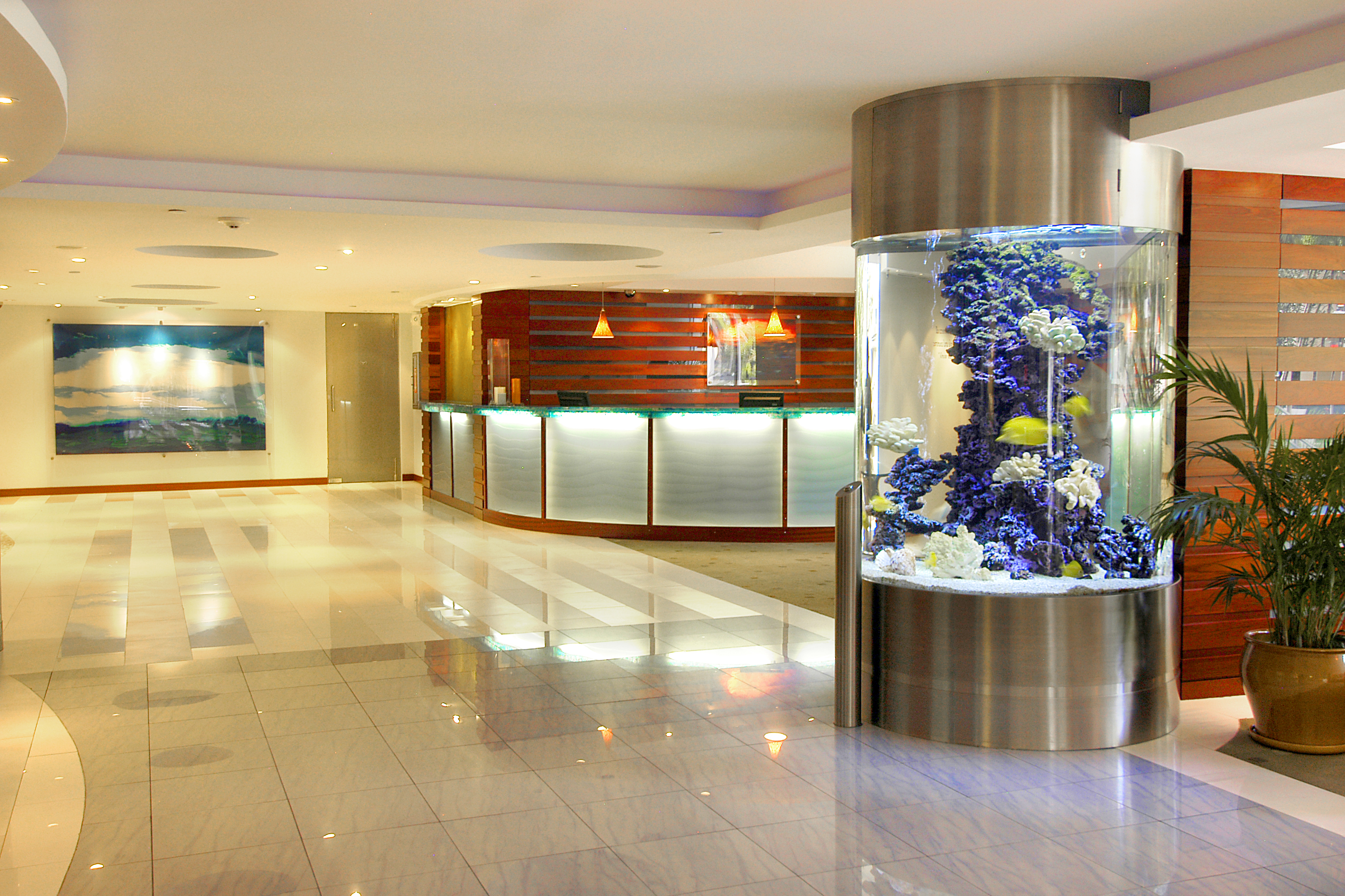 Hotel lobby with aquarium