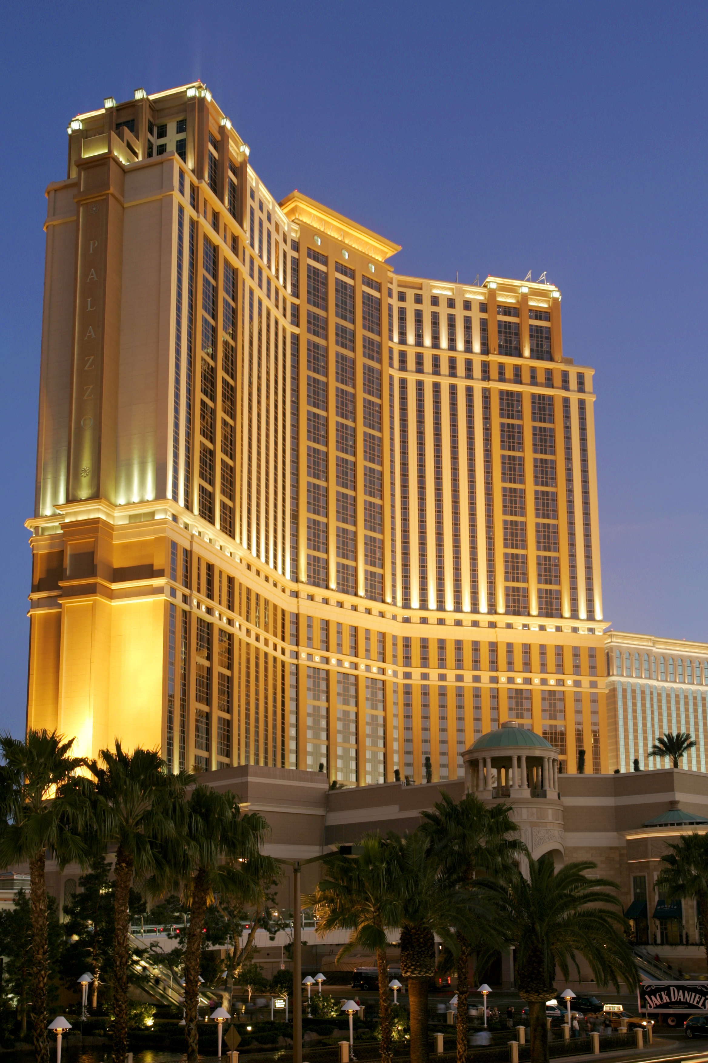 Luxury hotel exterior at dusk